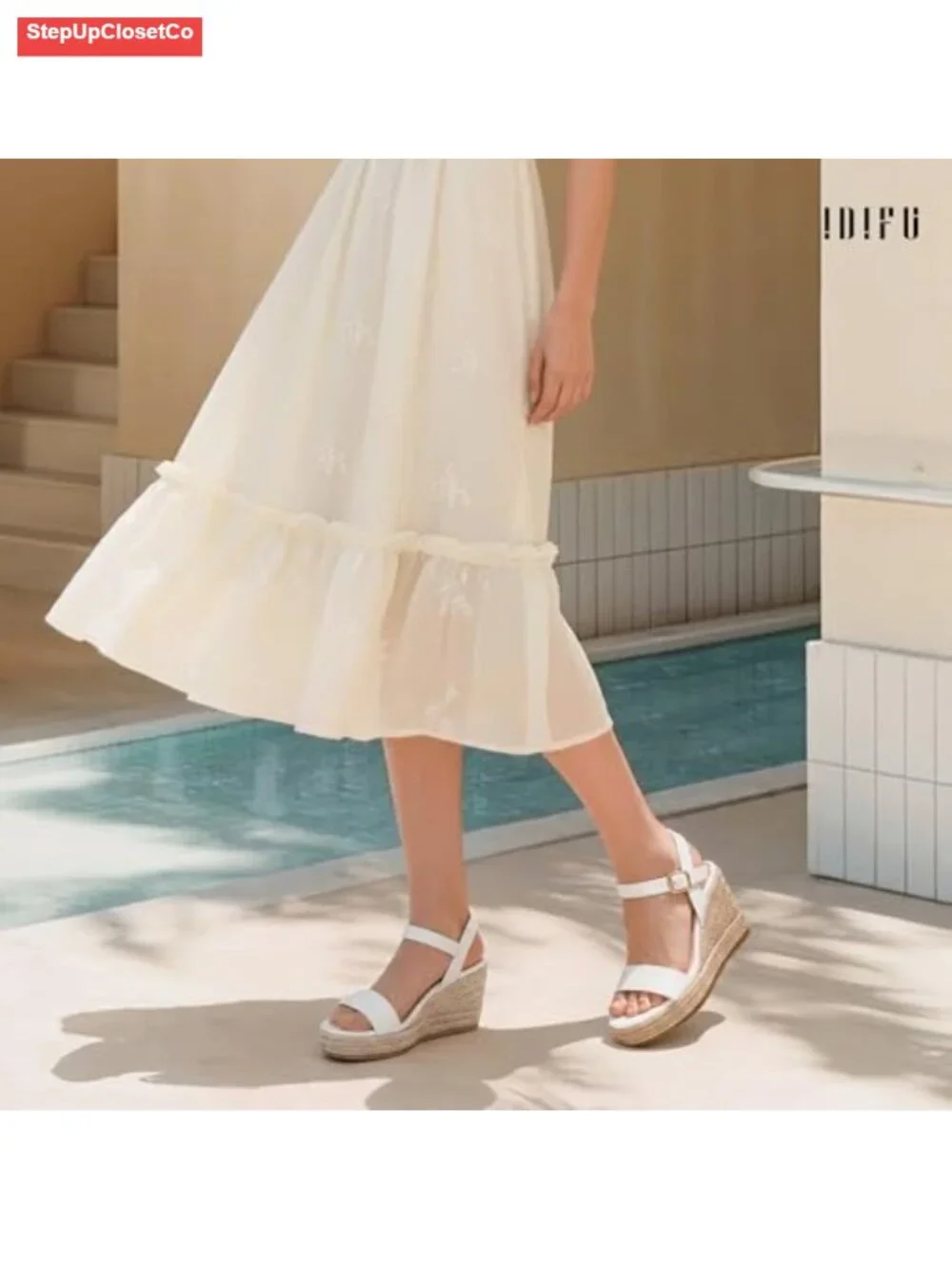 Espadrille Platform Wedge Sandals with Adjustable Ankle Strap Round Open Toe